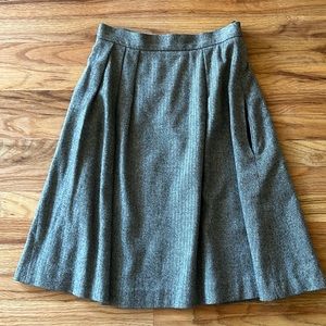 Grey wool tweed knee length a line skirt with pockets